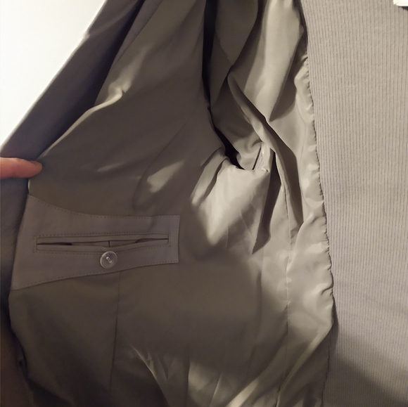 FALL!!HALSTON HERITAGE Sz 10 LEATHER BLAZER / JACKET, TAUPE. KNIT INSET - Picture 11 of 13